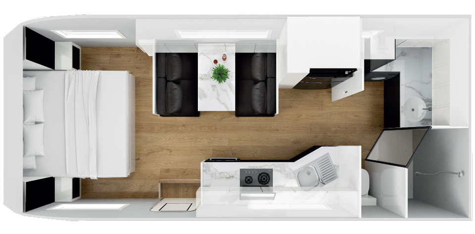 22’ Door Side Angled Kitchen with Large En-suite and pantry